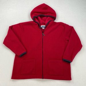 Vintage SK Sport Fleece Jacket Size Medium Pink Zip Up Hooded Pockets USA 90s